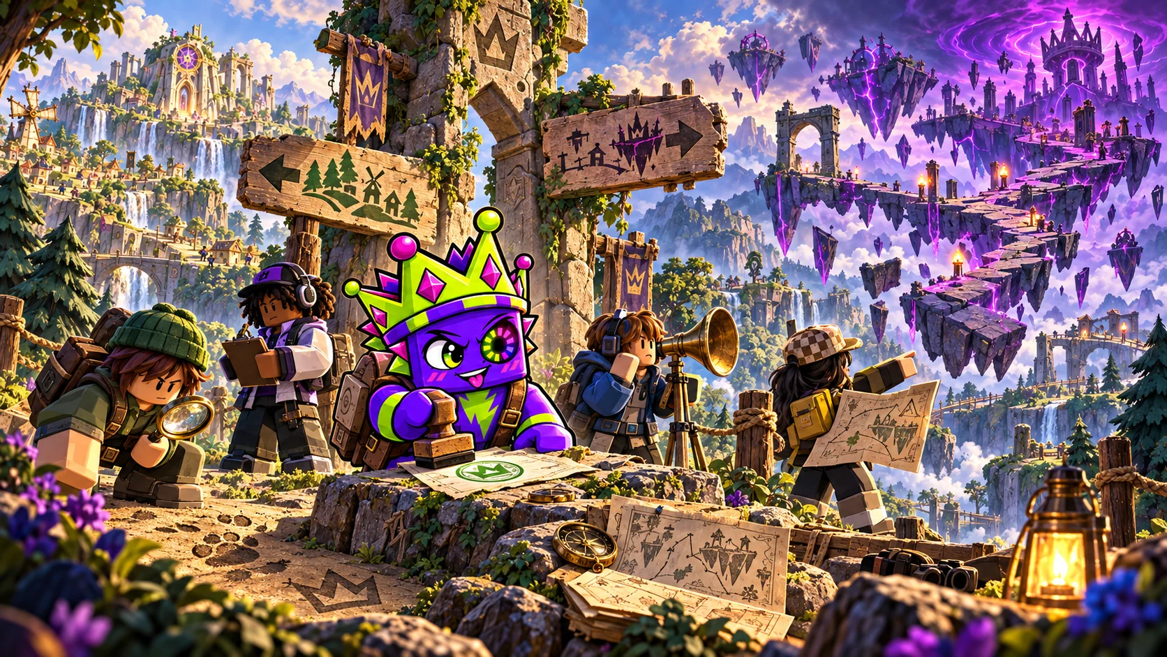 Concept art: Razz and a squad compare evidence on a disputed route in Stickerwood